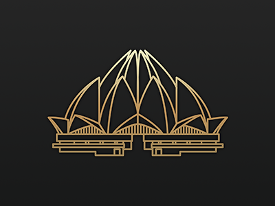 LOTUS / BAHA'I Temple architechture icon india indian lineart