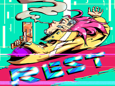 Rest acid colorful conceptart cyberpunk gameart glitch illustration illustrator photoshop videogames