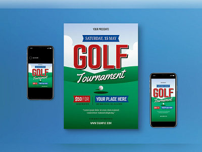 Golf Tournament Flyer Set flat design flat design flyer flyer flyer set golf golf tournament green instagram post instagram story poster social media sport sport flyer tournament