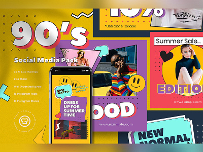 90's Instagram Pack cheerful colorful design fashion graphicook graphicook studio instagram post instagram story playful social media summer summer fashion summer vibes