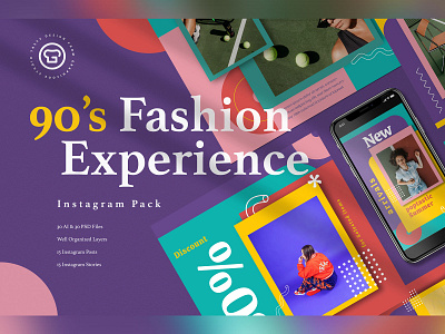 90's Summer Instagram Pack 90s colorful design fashion fashion instagram geometric graphicook graphicook studio instagram post instagram story social media vintage