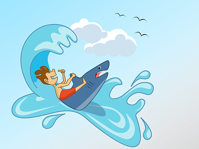 Shark Rider blue illustration shark