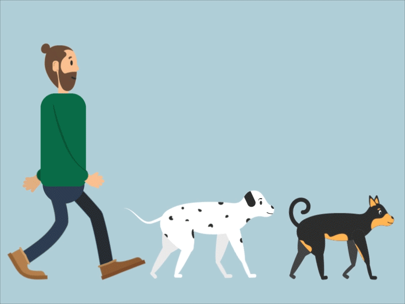 Dog walk character dalmatian dogs illustration man pariah walking