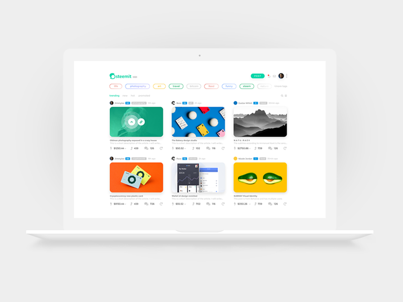 Steemit UI redesign by Andrei J. Luca on Dribbble