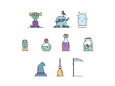 Halloween broom halloween icons potion witch zombie