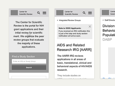 NIH CSR Mobile Wireframes wireframes