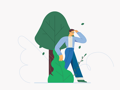 Authentic Self 2d business character design drawing dude flat forest guy illustration landing page plants purpose searching tree vector website