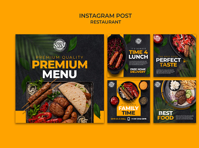 restaurant-instagram-posts-collection-with-leaves-design 3d animation app branding design graphic design illustration logo motion graphics ui vector