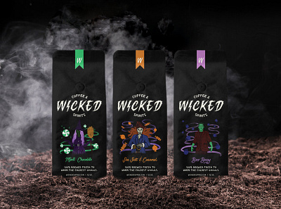 Wicked Coffee & Spirits branding design graphicdesign handlettering illustration lettering logodesign packaging packaging design