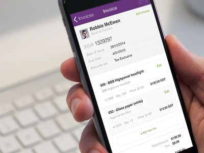 PayDirect - Create an invoice app invoice mobile myob ui ux