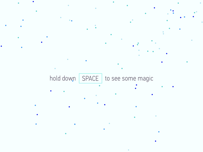 Holding space to see the "E" blue animation space magic preloader canvas html5 dots