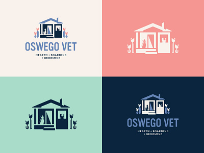 Oswego Vet - Logo cat color palette dog flat design flowers home house logo pet pet care pets porch shadows tulips vet veterinary