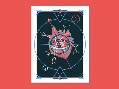 Go One’s Own Way - Poster anatomical heart arrows blood compass heart orbit poster red space veins