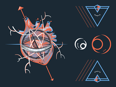 Go One's Own Way - Poster Design Elements anatomical heart arrows blood compass elements heart orbit planets red veins