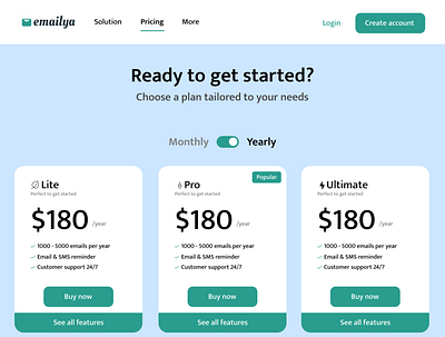 Emailya - Pricing plans & Checkout app branding design graphic design illustration logo typography ui ux vector