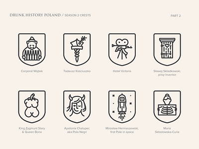 Drunk History Poland Series - Season II, Crests, part 2 of 4 crest drunk history icon illustration line art