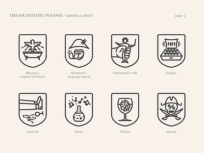 Drunk History Poland Series - Season II, Crests, part 3 of 4 crest drunk history icon illustration line art