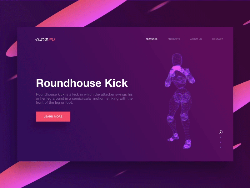 Roundhouse kick 3d dribbble invitation invite kungfu motion particular ui ux web