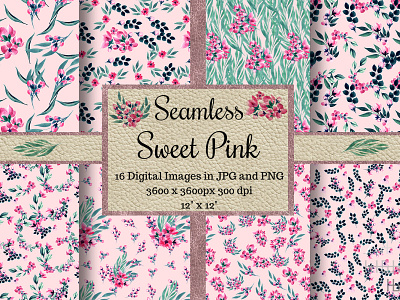 Seamless Sweet Pink Watercolor Flower Patterns