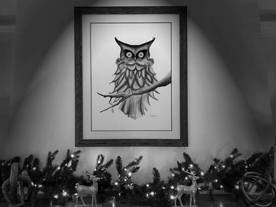 Owl in the night 5th melody charcoal charcoal drawing christmas draw drawing hand drawn owl
