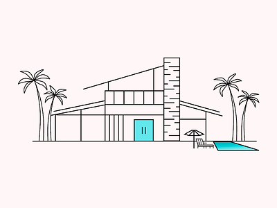 West-Coast Modern House california house icon illustration line art modern palm trees pool