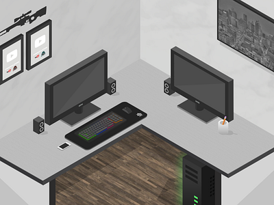 Isometric Desk/Setup 2d 3d computer isometric setup