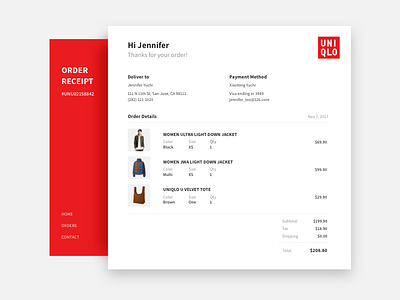 Daily UI 017 - Email Receipt daily ui daily ui 017 dailyui ecommerce email email receipt order order receipt receipt ui uniqlo web interface