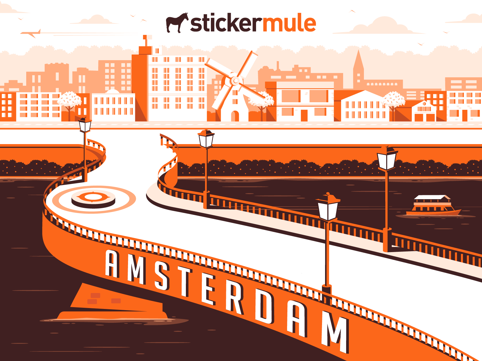 City of Amsterdam, NY cityscape city landscape bridge new york amsterdam art design vector illustration