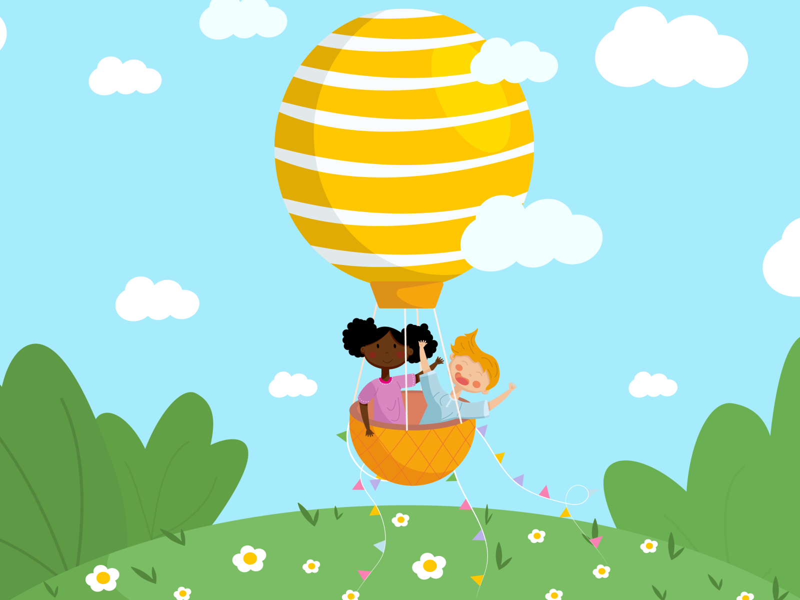 happy kids in a air balloon by Ekaterina on Dribbble