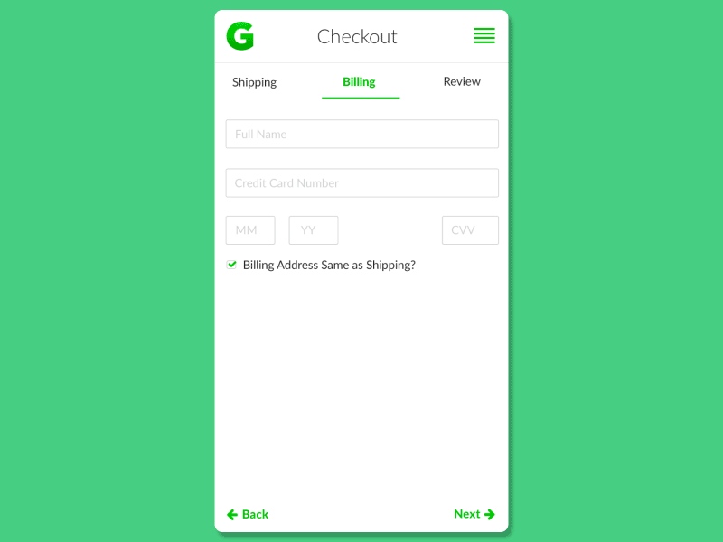 Daily UI #2 checkout credit card dailyui form interface mobile ui