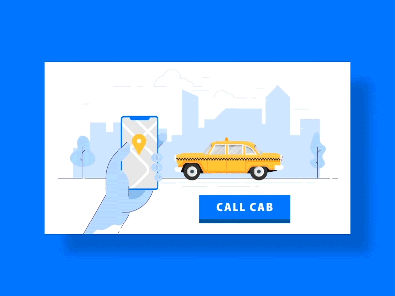 Taxi Call Gif 2d animation app blue cab call call call out car car app city gif phone smart smart city smart phone taxi tree