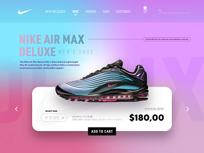 Nike Air Max Deluxe - Sale Page app cart color design gradient layout nike promo sale sell shoe shop shopping app ui ui guide uidesign web