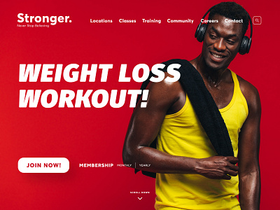 Stronger / Fitness Center #02 bar fitness gym gym website homepage join main page men red sound sports stronger ui web workout