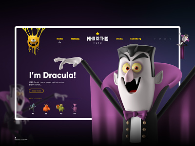 Who is this hero - Dracula / Landing Page 3d adobe xd button character color design dracula gradient main monster page toolbar ui ux vampire web