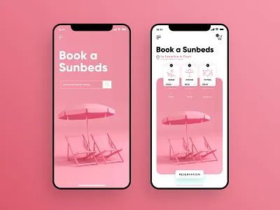 Book A Sunbeds / UI Design app branding app design beach design illustration main page pink rental sale search shop shopping summer sunbed toolbar ui umbrella ux wireframe