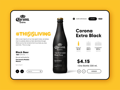 Corona Extra - Black Beer / Web Page beer black bottle corona design layout matte order price sales page toolbar ui ux webdesign
