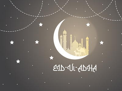 Golden Mosque with Beautiful Sky moon vector Eild-Ul-Adha Banner