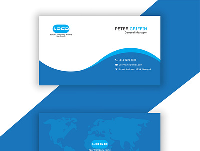 professional blue and white business card in simple style stationary