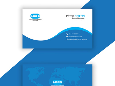 professional blue and white business card in simple style
