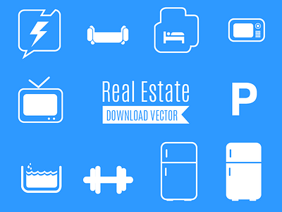 Real Estate Vector amenities app icons interface mobile vector web