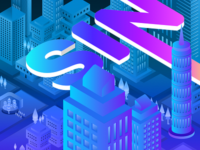 Sin City Isometric City Illustration 3d building city colors design graphics illustration isometric sketch typography ui web