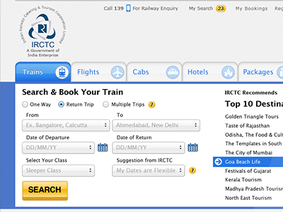 Website Pitch for IRCTC booking engine irctc visual mockup website