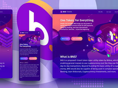 Bitbns BNS Token Illustration - Landing Page affinity bitcoin blockchain blue branding colors crypto cyan gradient illustration interface isometric isometric icons landing mobile money ui ui design vector web