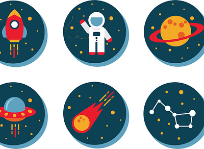 Space Icons alien astronaut astronomy flying saucer illustration jupiter meteor outerspace planets rocket saturn shooting star space spaceship stars the big dipper ufo