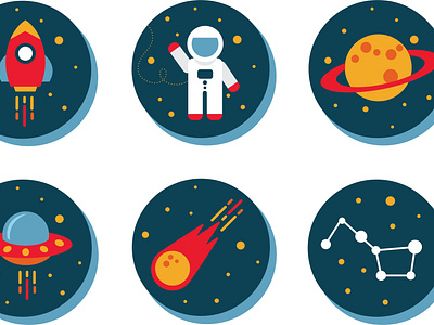 Space Icons alien astronaut astronomy flying saucer illustration jupiter meteor outerspace planets rocket saturn shooting star space spaceship stars the big dipper ufo