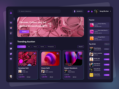 AlienSpace - NFT Webapp Platform 3d application dark dashboard design exploration graphic design market marketplace nft ui uidesign user interface web application webapp website