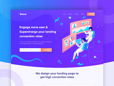 Seina Landing Page Header animation conversion rate conversion rate optimisation design exploration illustration landing page landingpage space ui uidesign user interface web website website design