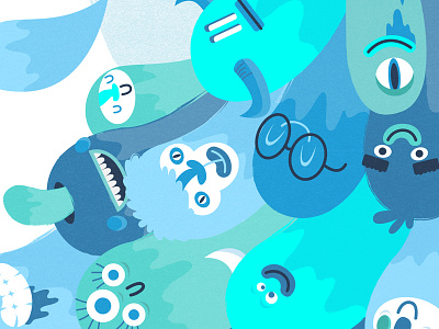 Splash aqua blue characters cute monsters splash tap water