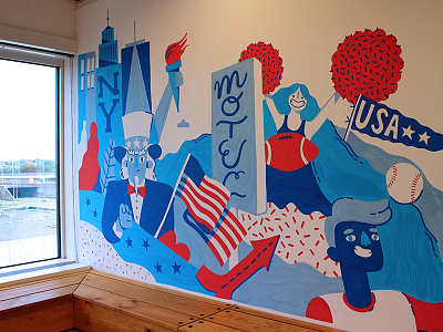 USA-themed mural amsterdam drawing illustration lettering mural murica stars and stripes type usa wall wall painting wallpainting