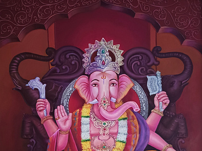 Ganesha / Acrylic on canvas / Size- 30 x 40 inch / Yr-2022 culture design figure ganesha ganpati india painting portrait ramrokade